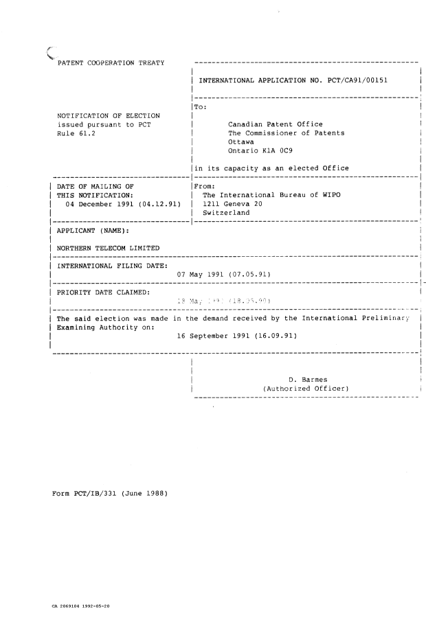 Document de brevet canadien 2069104. Rapport d'examen préliminaire international 19920520. Image 17 de 17