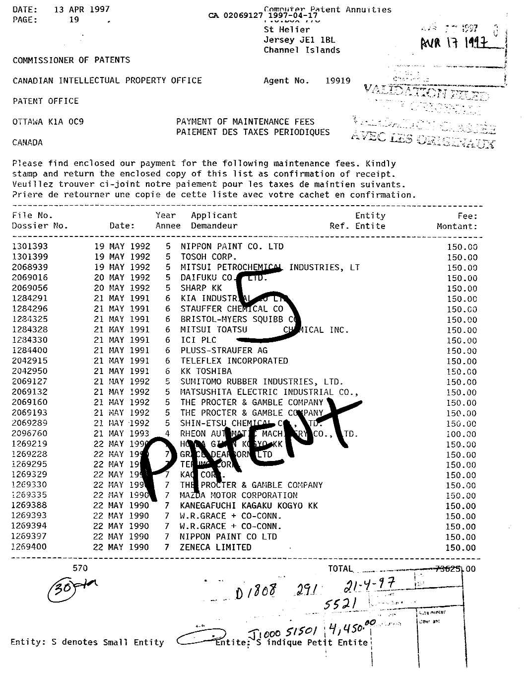 Document de brevet canadien 2069127. Taxes 19961217. Image 1 de 1