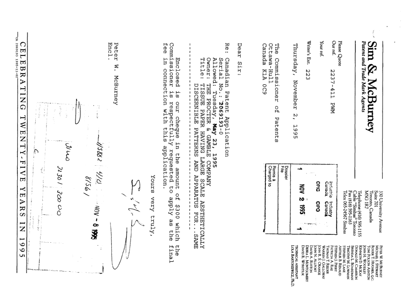 Document de brevet canadien 2069193. Correspondance reliée aux formalités 19951102. Image 1 de 1