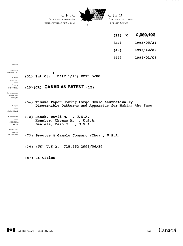 Document de brevet canadien 2069193. Page couverture 19960109. Image 1 de 1