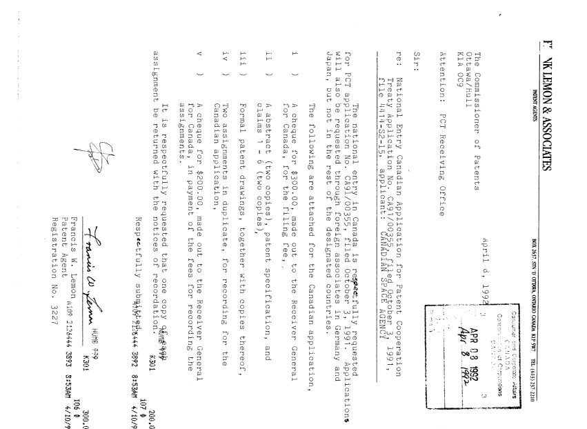 Canadian Patent Document 2069425. Assignment 19920408. Image 1 of 9