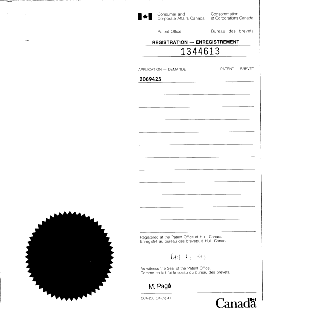 Document de brevet canadien 2069425. Cession 19920408. Image 8 de 9