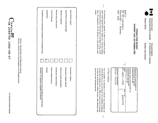 Document de brevet canadien 2069799. Lettre du bureau 19920807. Image 1 de 1