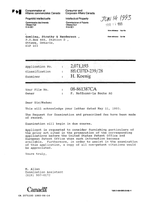 Document de brevet canadien 2071193. Lettre du bureau 19930614. Image 1 de 1