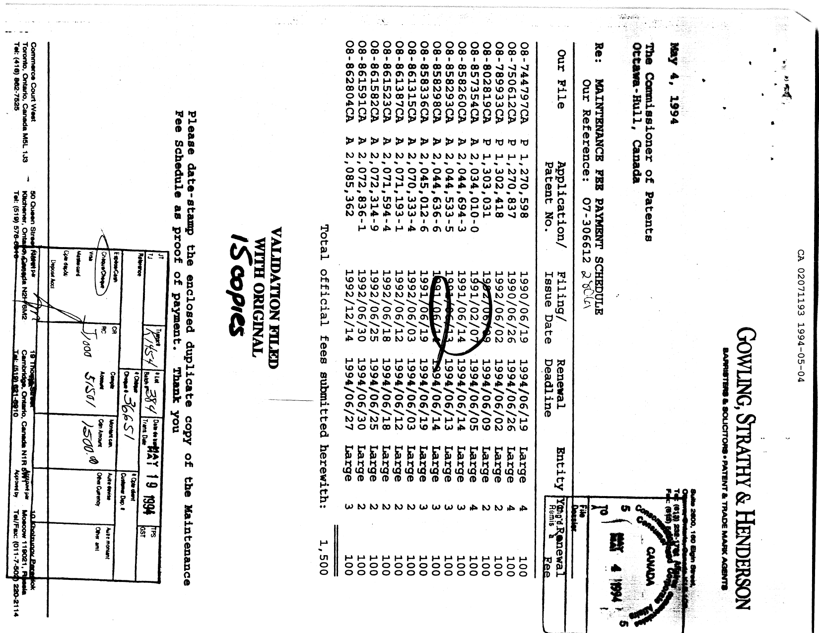 Document de brevet canadien 2071193. Taxes 19940504. Image 1 de 1