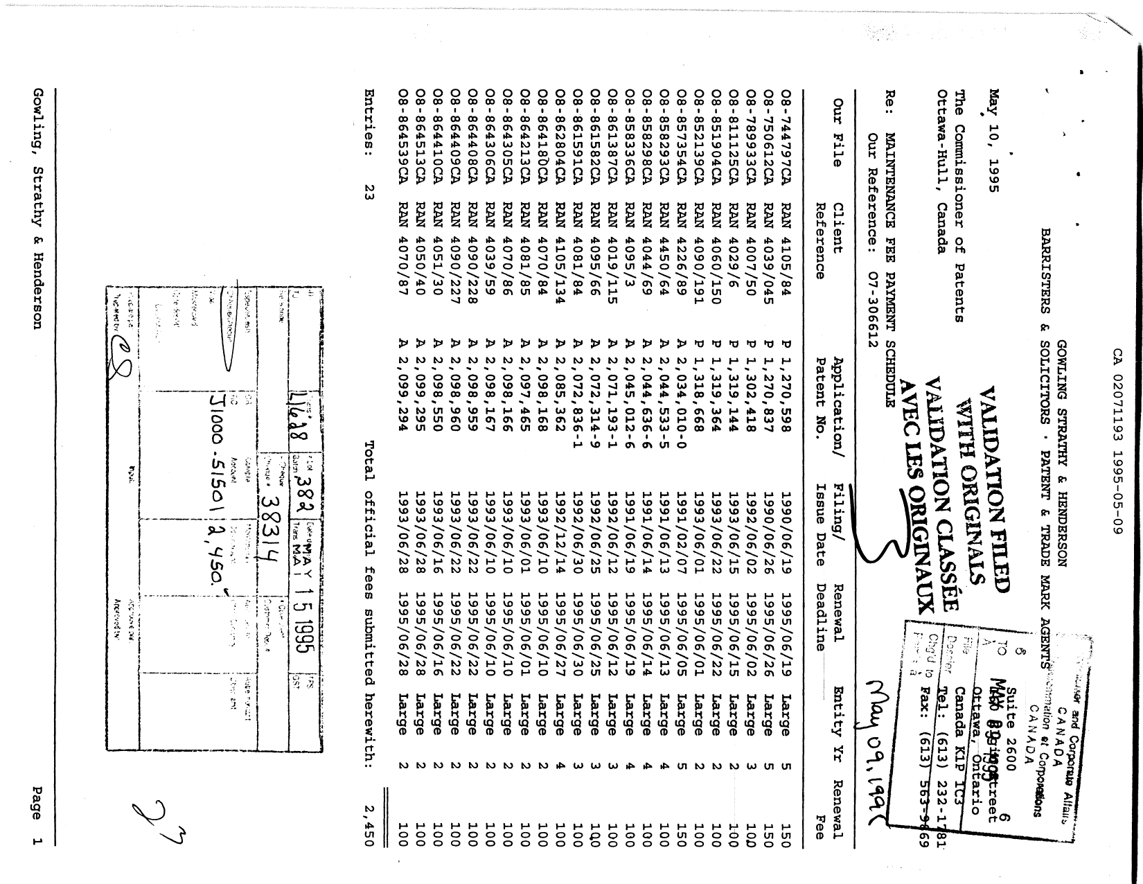 Document de brevet canadien 2071193. Taxes 19950509. Image 1 de 1