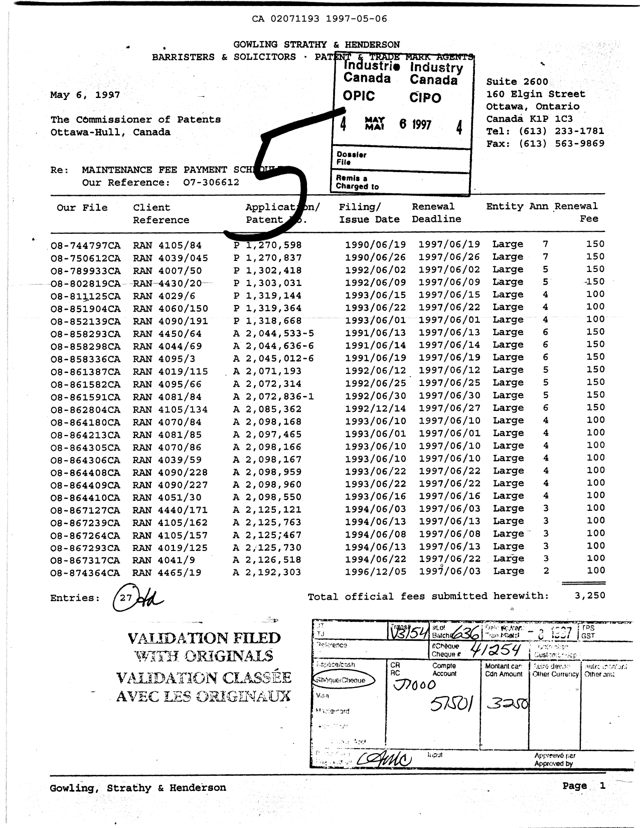 Document de brevet canadien 2071193. Taxes 19970506. Image 1 de 1