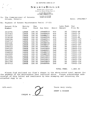 Document de brevet canadien 2071706. Taxes 19940117. Image 1 de 1