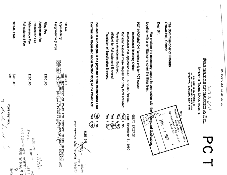 Document de brevet canadien 2072654. Taxes 19920501. Image 1 de 1