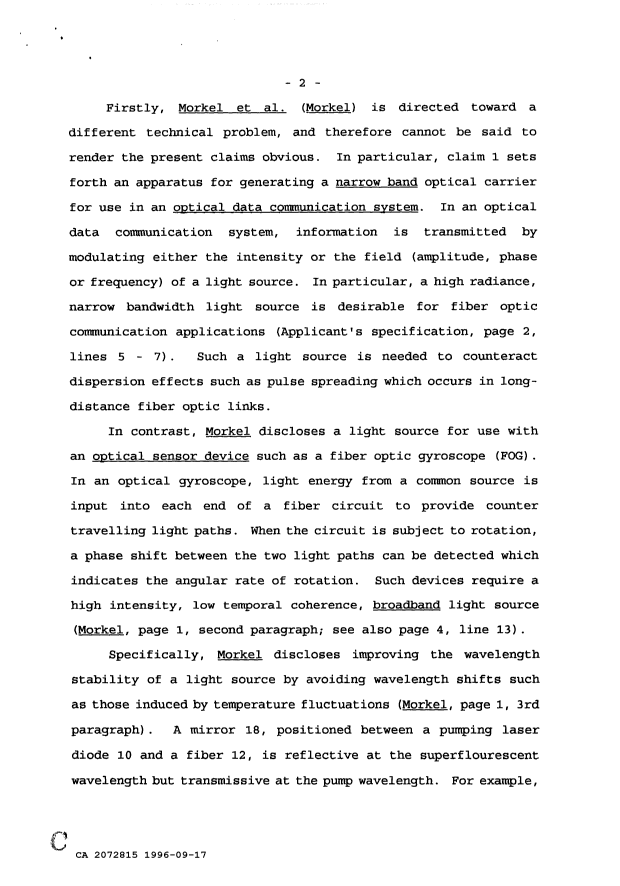 Canadian Patent Document 2072815. Prosecution Correspondence 19960917. Image 2 of 6