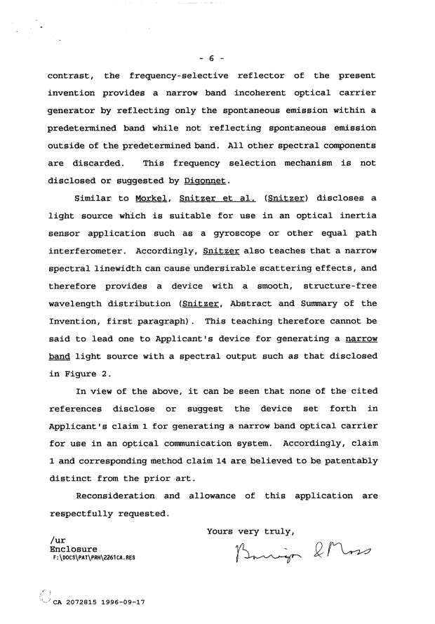 Canadian Patent Document 2072815. Prosecution Correspondence 19960917. Image 6 of 6