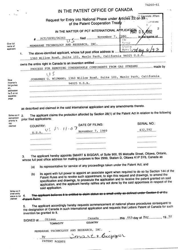 Document de brevet canadien 2073038. Cession 19920506. Image 2 de 8