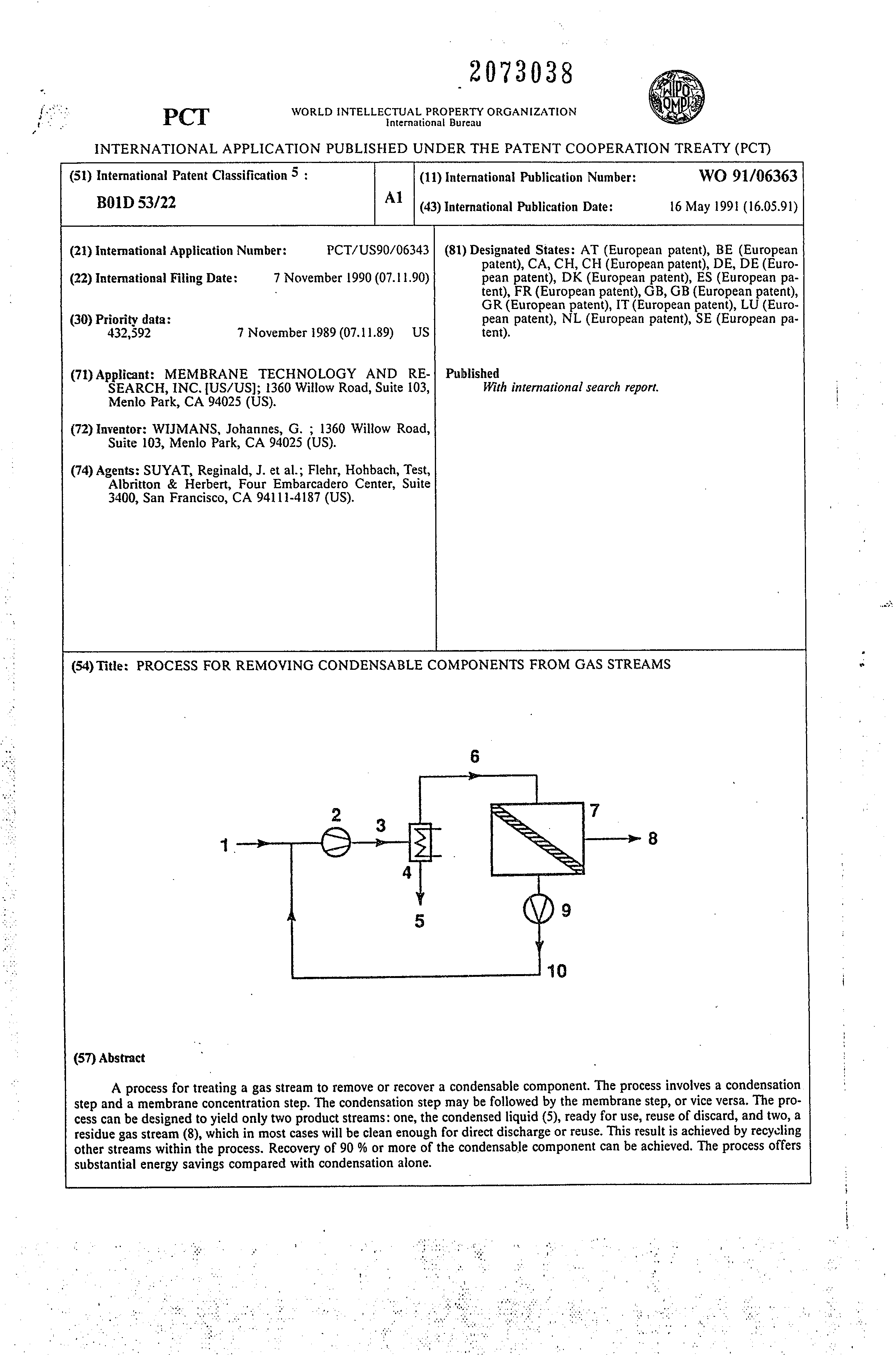 Canadian Patent Document 2073038. Abstract 19940331. Image 1 of 1