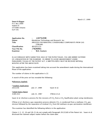 Document de brevet canadien 2073038. Poursuite-Amendment 19990121. Image 1 de 2