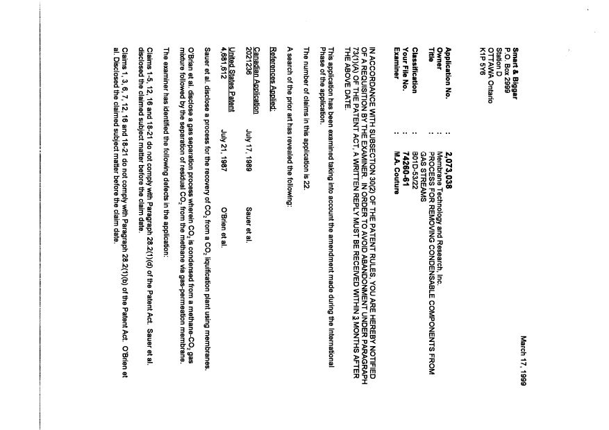 Document de brevet canadien 2073038. Poursuite-Amendment 19990317. Image 1 de 2