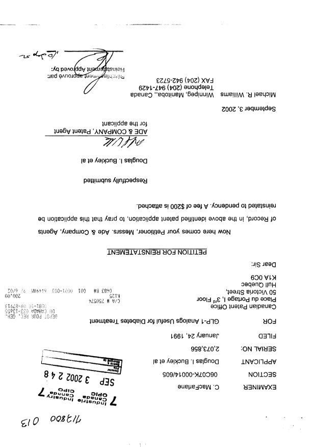 Canadian Patent Document 2073856. Prosecution-Amendment 20020903. Image 1 of 2