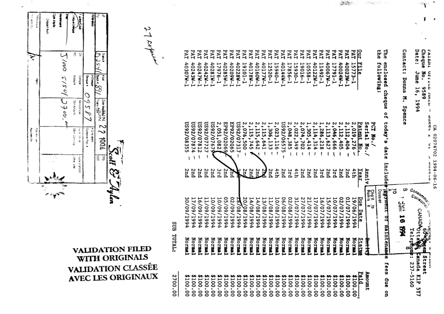 Document de brevet canadien 2074702. Taxes 19940616. Image 1 de 1