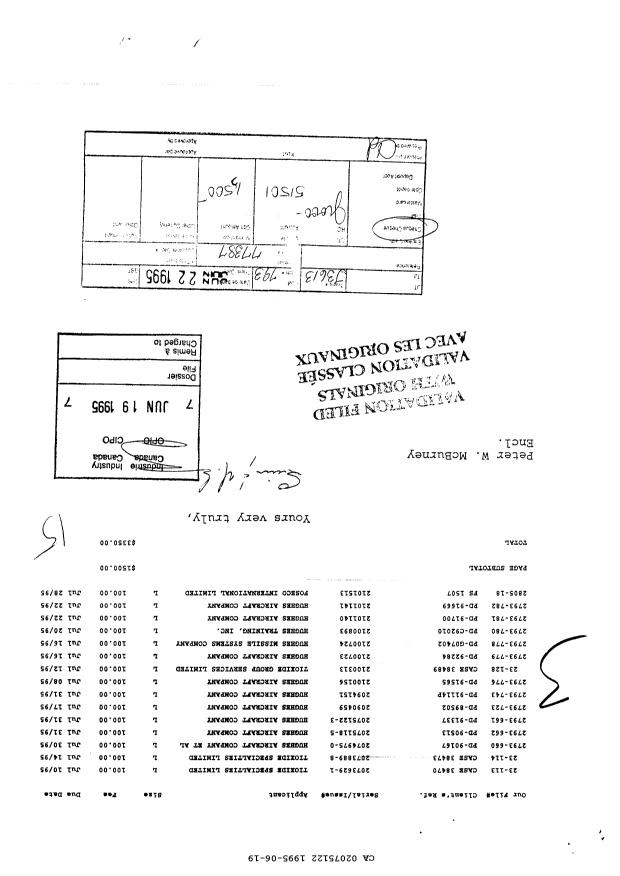 Canadian Patent Document 2075122. Fees 19950619. Image 1 of 1