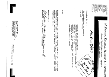 Canadian Patent Document 2075227. Correspondence 19921206. Image 1 of 10