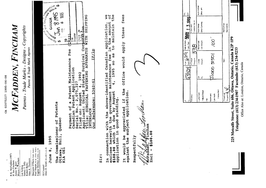 Canadian Patent Document 2075227. Fees 19941208. Image 1 of 1