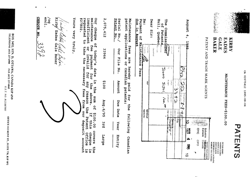 Document de brevet canadien 2075412. Taxes 19950804. Image 1 de 1