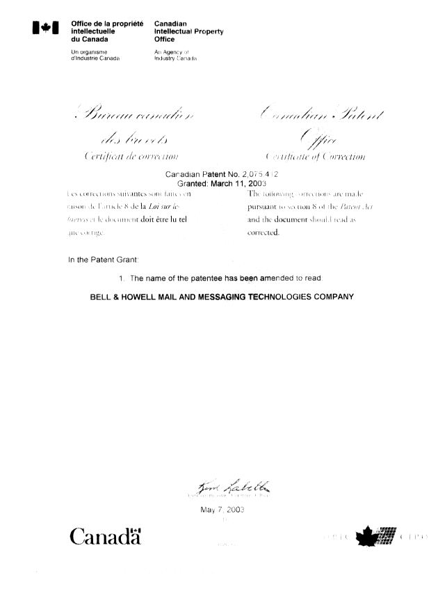 Document de brevet canadien 2075412. Page couverture 20030507. Image 2 de 2