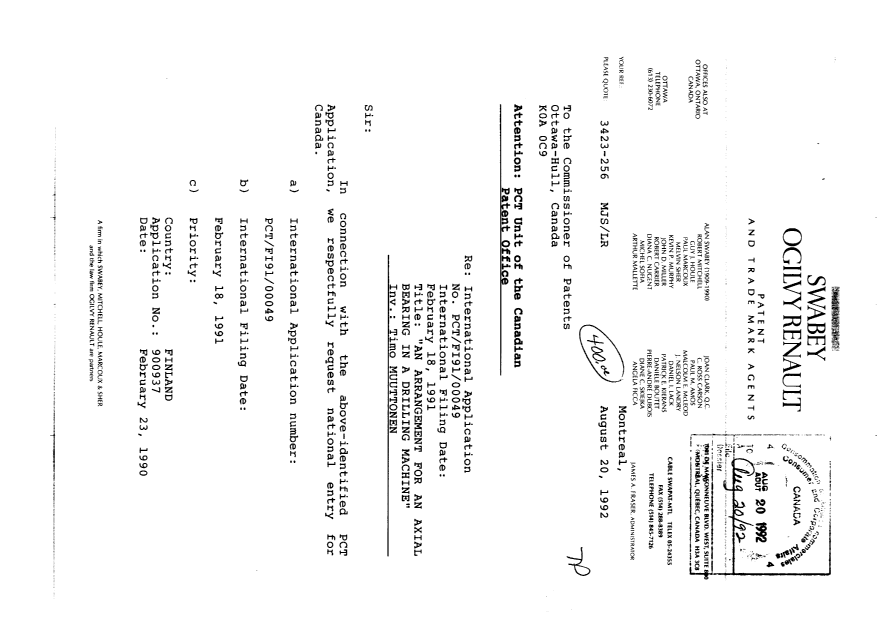 Document de brevet canadien 2076531. Cession 19920820. Image 1 de 6