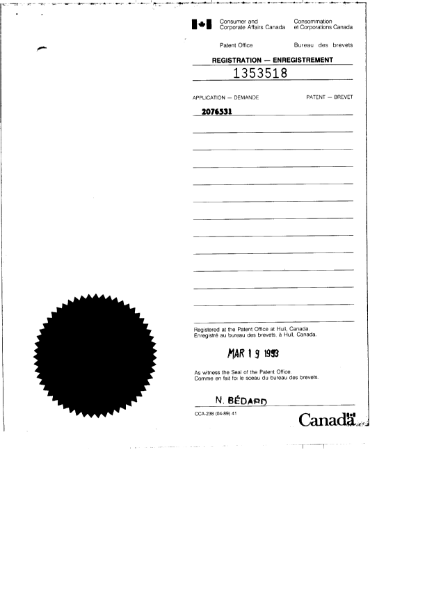 Canadian Patent Document 2076531. Assignment 19920820. Image 5 of 6