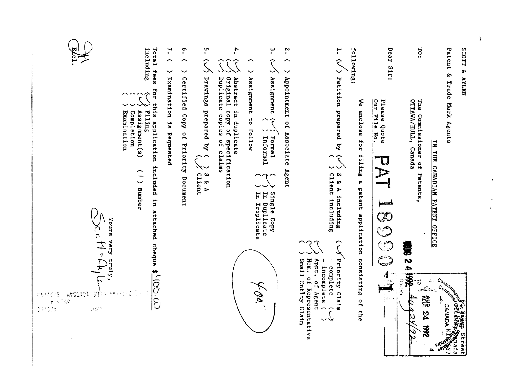 Document de brevet canadien 2076732. Cession 19920824. Image 1 de 7