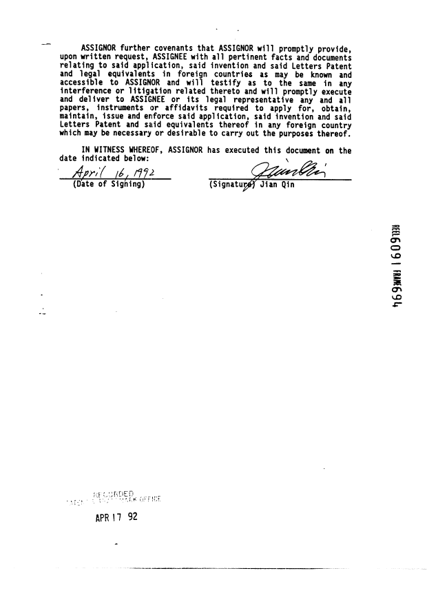 Document de brevet canadien 2076732. Cession 19920824. Image 6 de 7