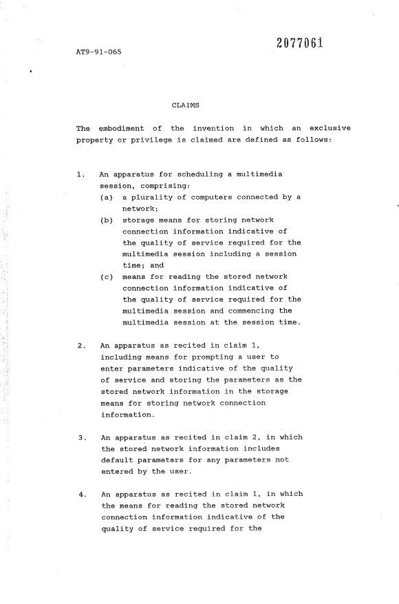 Document de brevet canadien 2077061. Revendications 19931230. Image 1 de 4