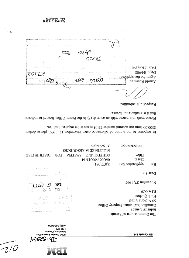 Canadian Patent Document 2077061. Correspondence 19961205. Image 1 of 1