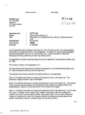 Document de brevet canadien 2077121. Demande d'examen 19981026. Image 1 de 2
