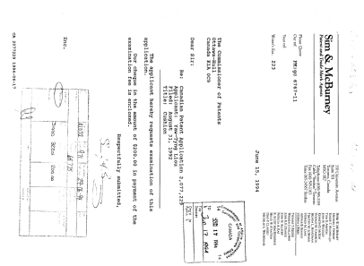 Canadian Patent Document 2077229. Prosecution Correspondence 19940617. Image 1 of 1