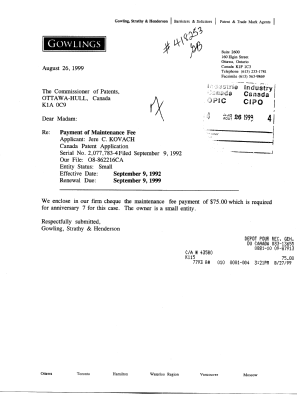 Document de brevet canadien 2077783. Taxes 19990826. Image 1 de 1