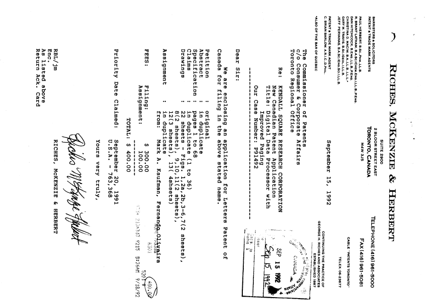 Document de brevet canadien 2078312. Cession 19920915. Image 1 de 14