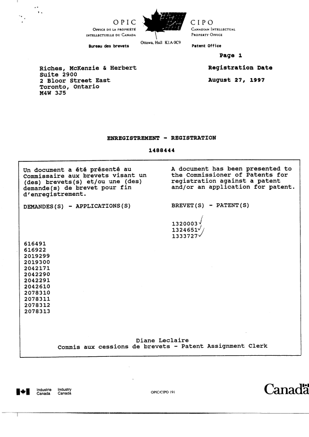 Canadian Patent Document 2078312. Assignment 19920915. Image 3 of 14