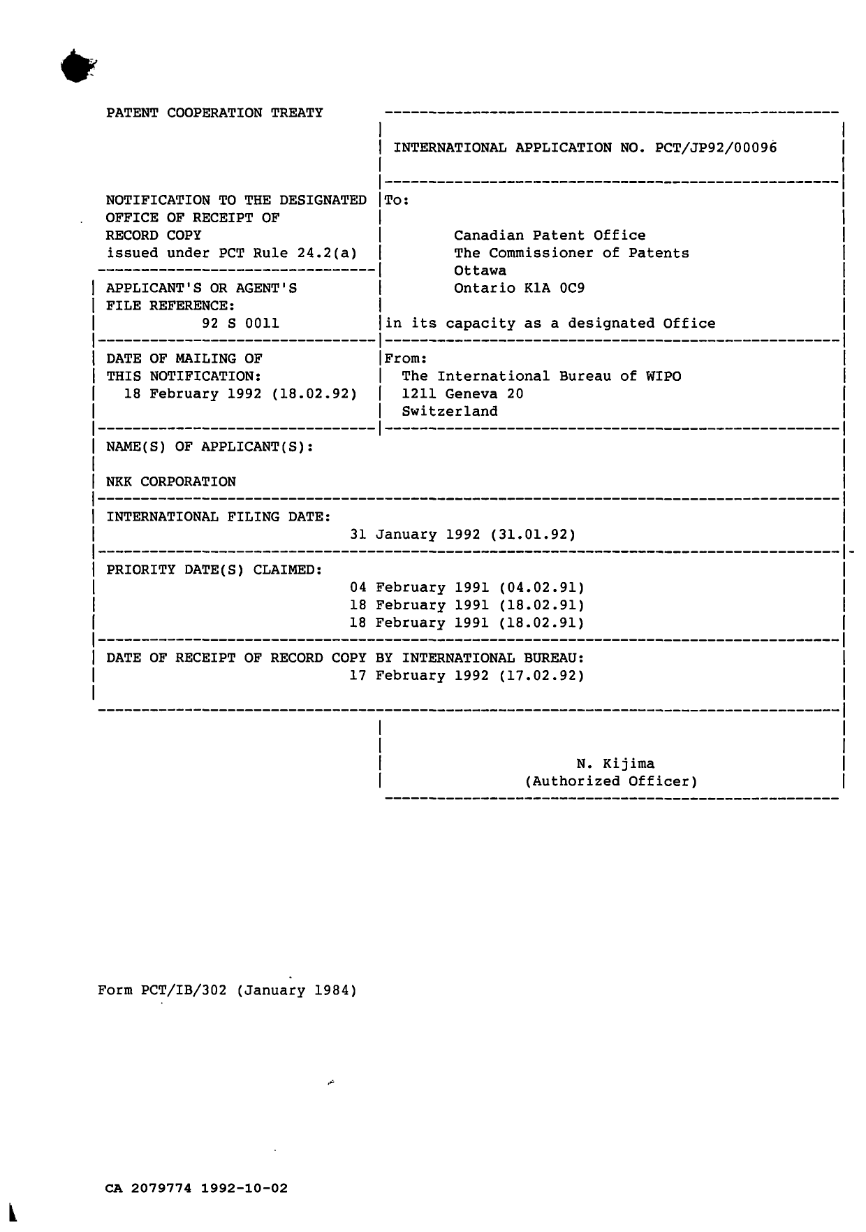 Canadian Patent Document 2079774. International Preliminary Examination Report 19921002. Image 74 of 74