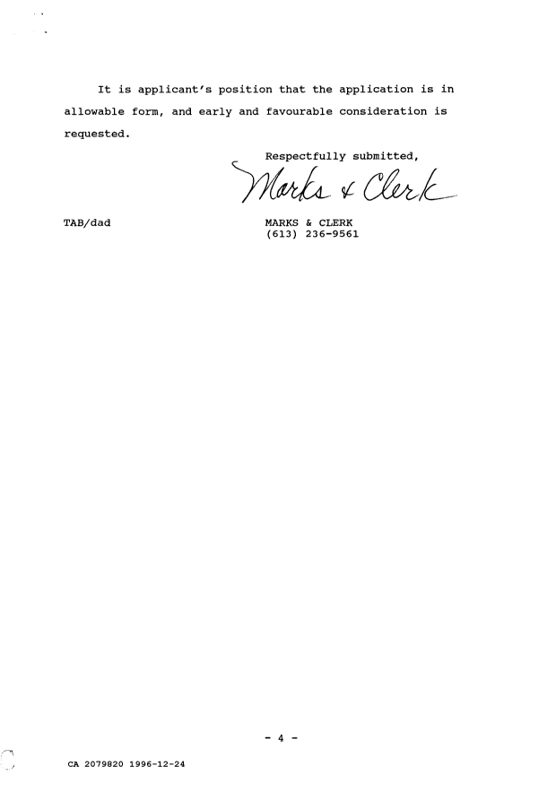 Document de brevet canadien 2079820. Correspondance de la poursuite 19961224. Image 4 de 4
