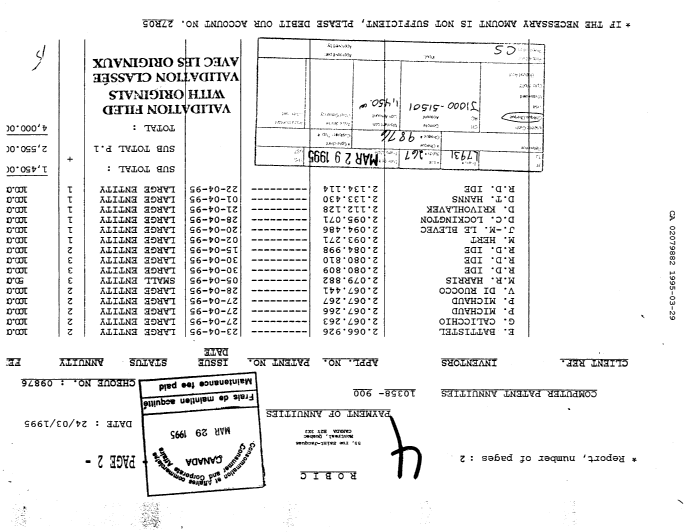 Document de brevet canadien 2079882. Taxes 19950329. Image 1 de 1