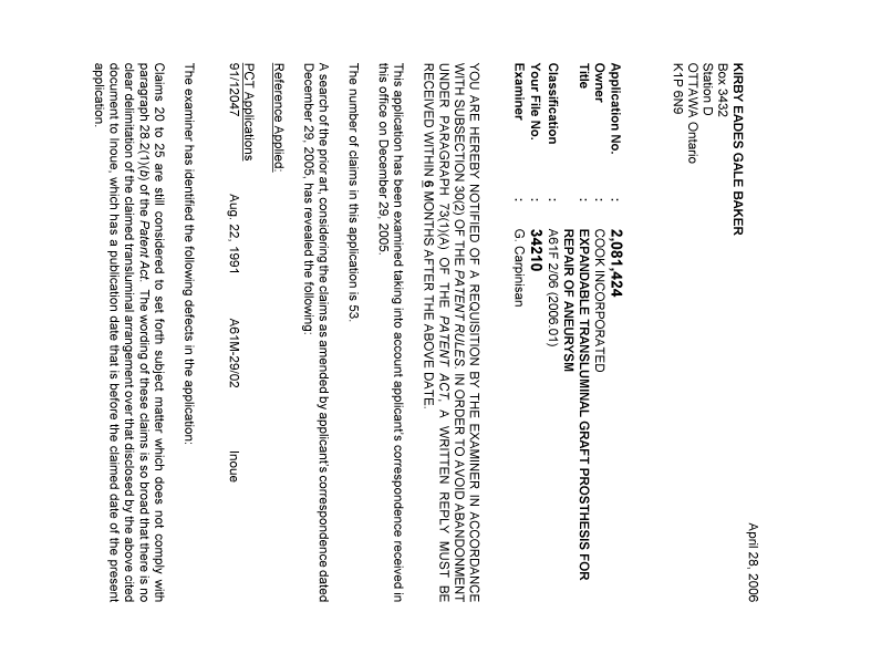 Document de brevet canadien 2081424. Poursuite-Amendment 20060428. Image 1 de 2