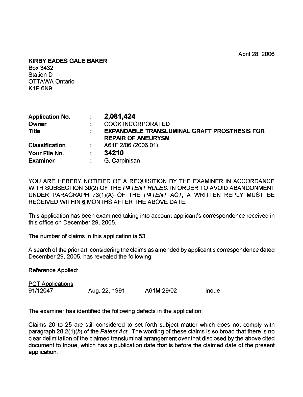 Document de brevet canadien 2081424. Poursuite-Amendment 20060428. Image 1 de 2