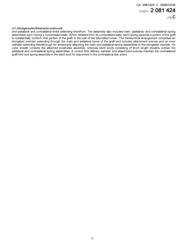 Document de brevet canadien 2081424. Page couverture 20081204. Image 2 de 2