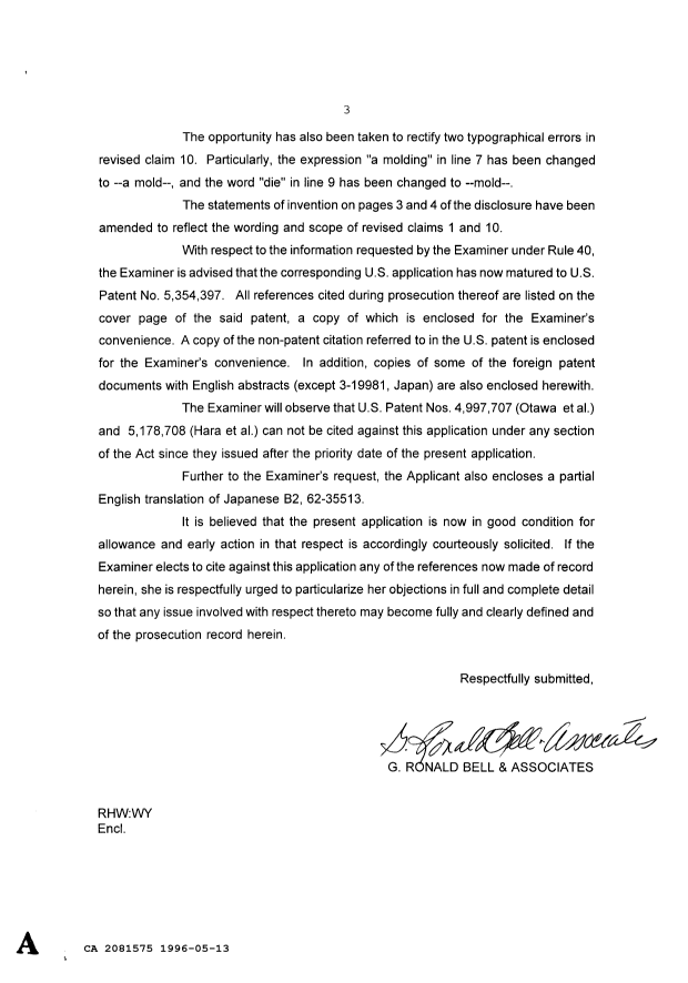 Document de brevet canadien 2081575. Correspondance de la poursuite 19960513. Image 3 de 3