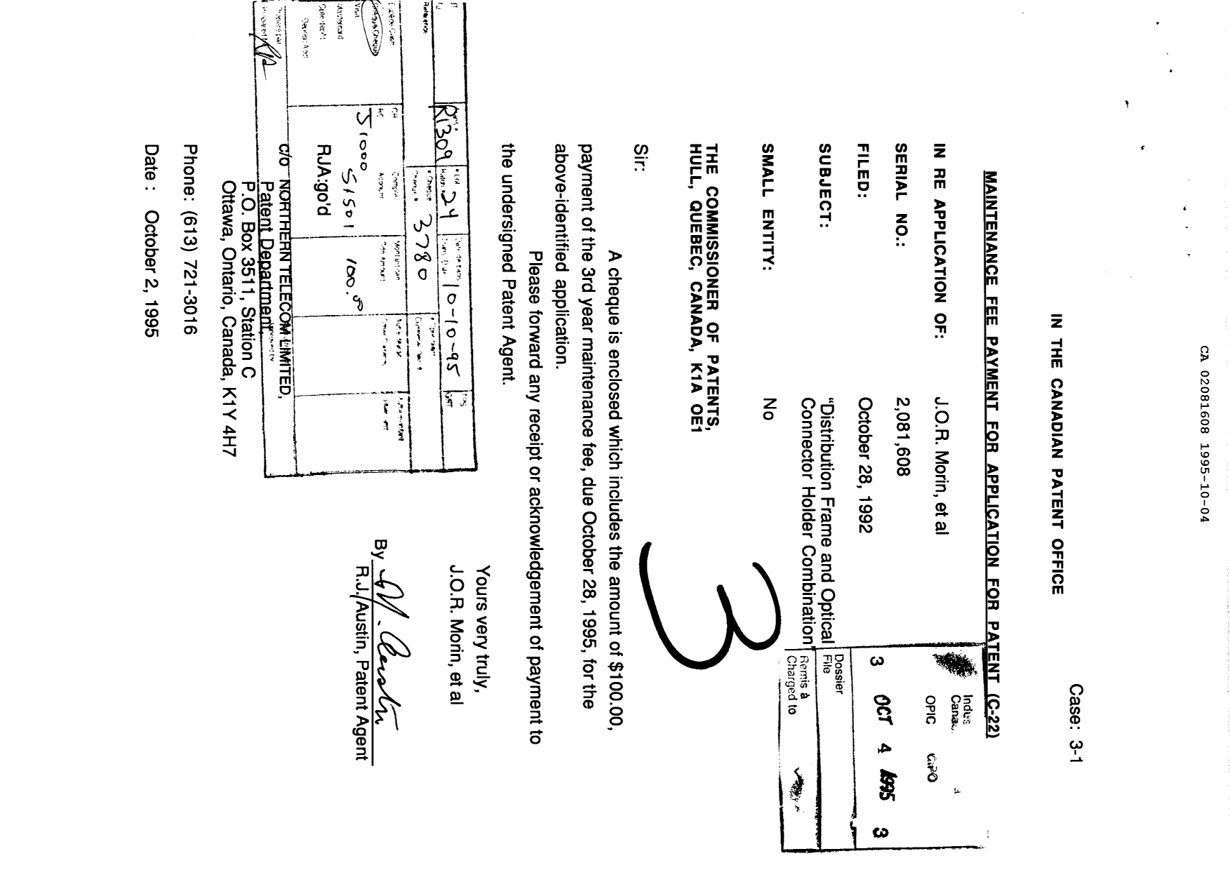 Document de brevet canadien 2081608. Taxes 19941204. Image 1 de 1