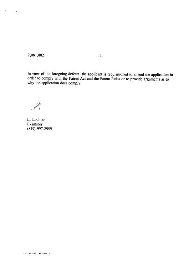 Document de brevet canadien 2081882. Demande d'examen 19970912. Image 4 de 4