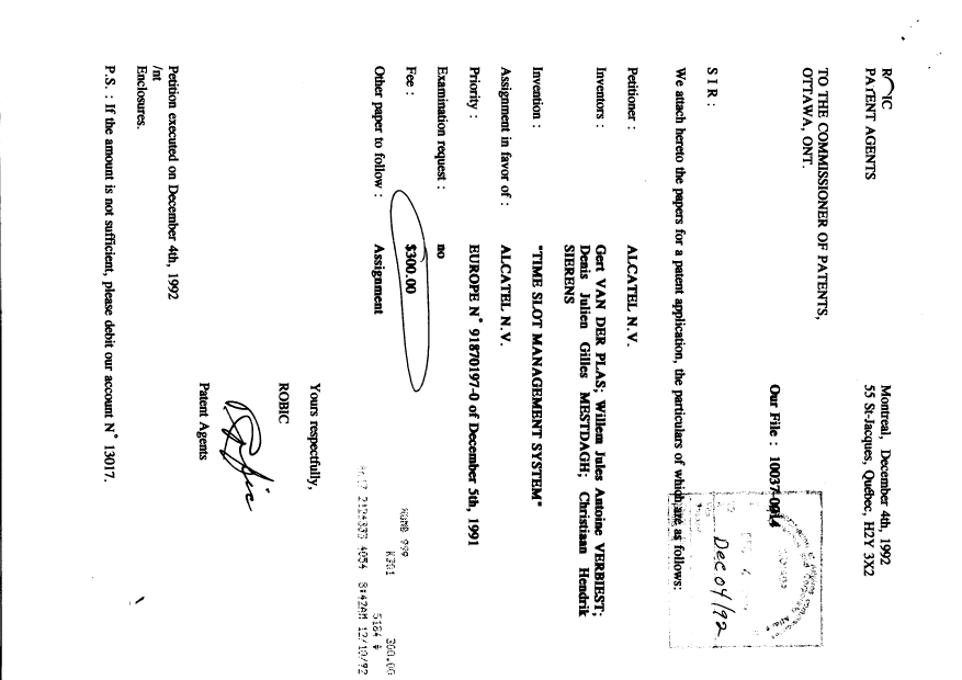 Document de brevet canadien 2084629. Cession 19921204. Image 1 de 7