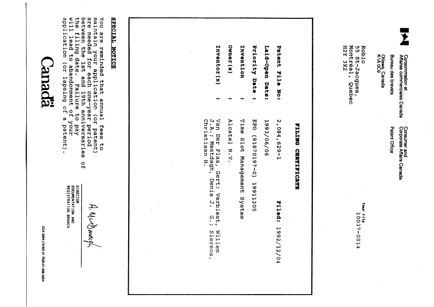 Canadian Patent Document 2084629. Assignment 19921204. Image 7 of 7
