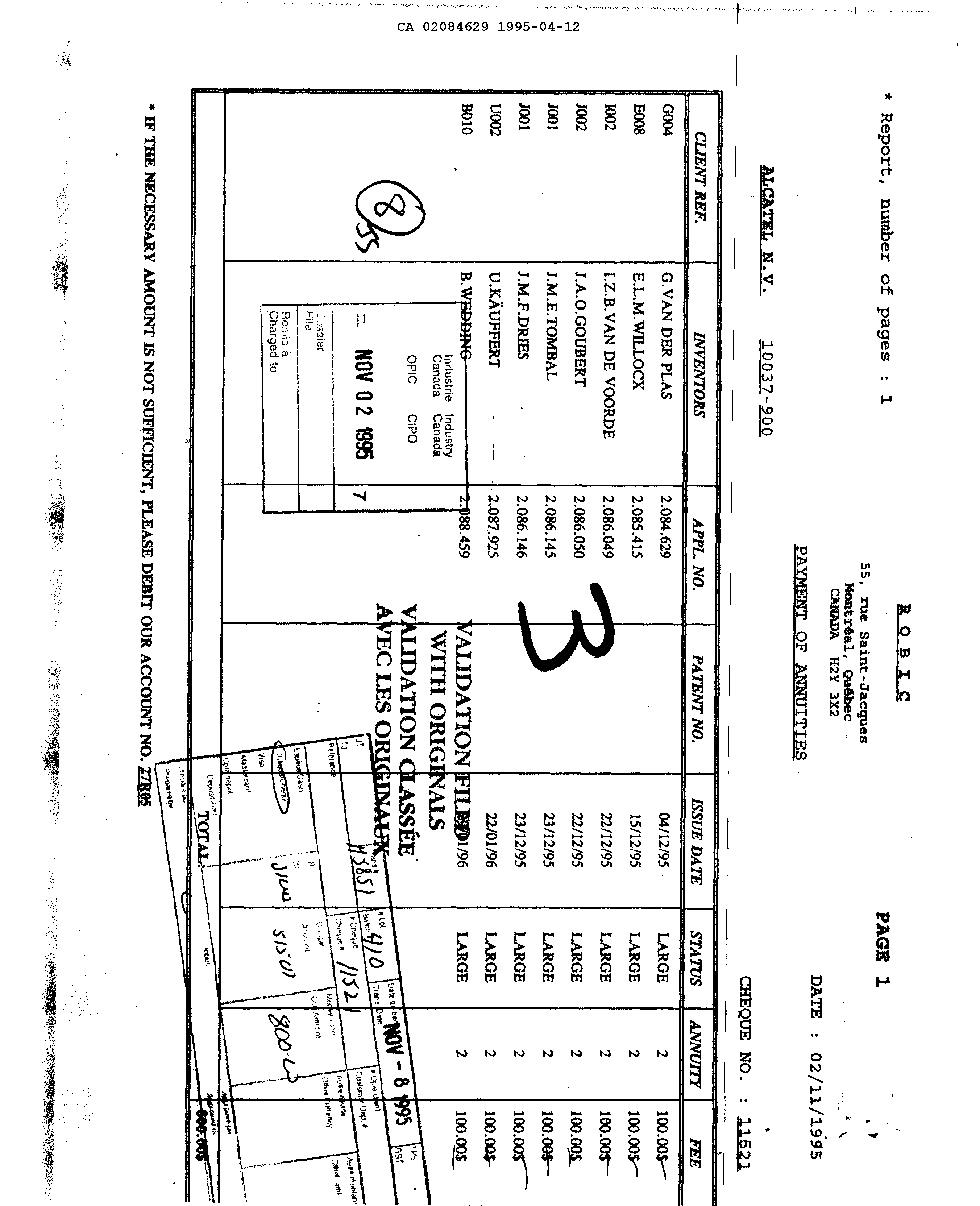 Canadian Patent Document 2084629. Fees 19950412. Image 1 of 1