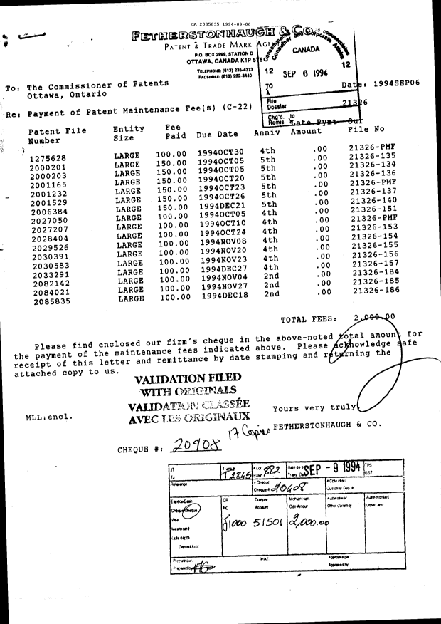 Document de brevet canadien 2085835. Paiement de taxe périodique 19940906. Image 1 de 1